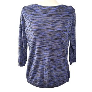 THE LIMITED Blue Black Heathered Knit Boat Neck 3/4 Sleeve Top Women's Size L